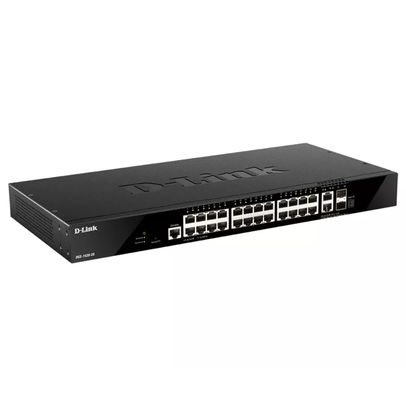 D-Link 28-pordine gigabit-virnastatav nutikas hallatav kommutaator 2 x 10GBase-T ja 2 x 10G SFP+ portidega