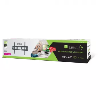Techly seinakinnitus üliõhukesele LED LCD telerile 40-65 inch, 101,6 cm (40 tolli), 165,1 cm (65 tolli), 100 x 100 mm, 600 x 400 mm, metallist, must