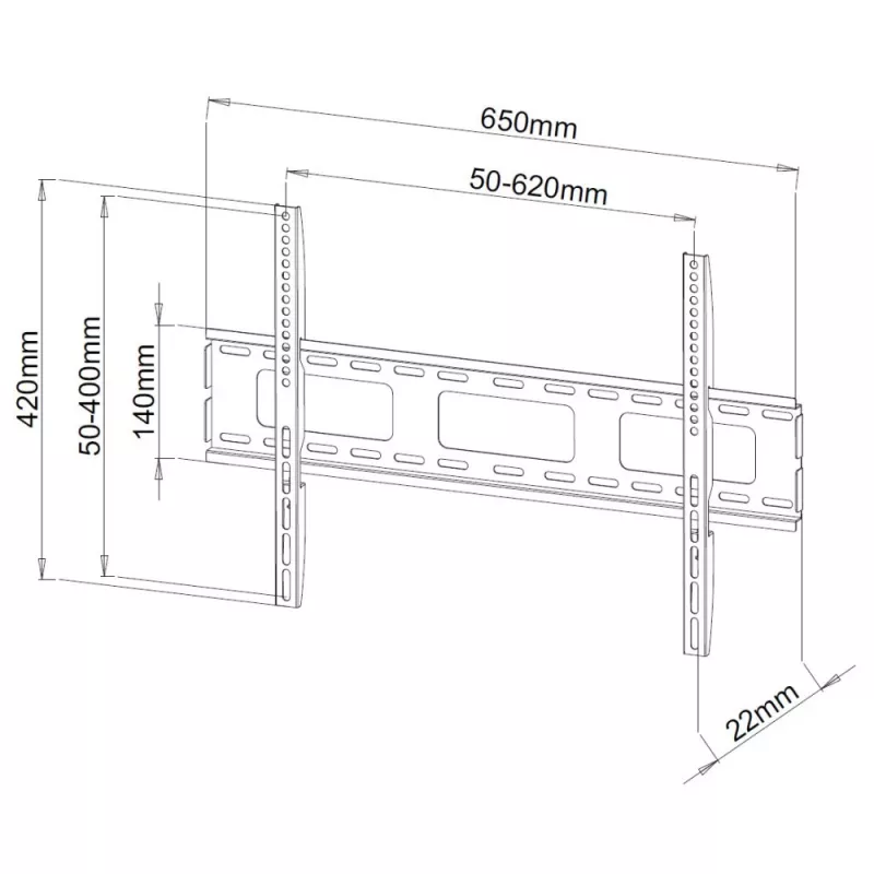 Techly seinakinnitus üliõhukesele LED LCD telerile 40-65 inch, 101,6 cm (40 tolli), 165,1 cm (65 tolli), 100 x 100 mm, 600 x 400 mm, metallist, must