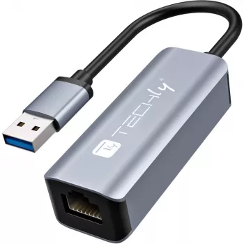 Techly IDATA USB-ETGIGA-AA sülearvuti dokk/pordireplikaator Juhtmega USB 3.2 Gen 1 (3.1 Gen 1) Type-A Must, Hõbedane
