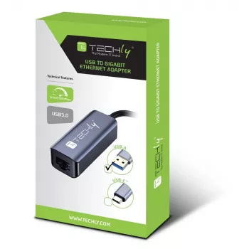 Techly IDATA USB-ETGIGA-AA sülearvuti dokk/pordireplikaator Juhtmega USB 3.2 Gen 1 (3.1 Gen 1) Type-A Must, Hõbedane