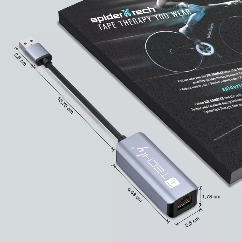 Techly IDATA USB-ETGIGA-AA sülearvuti dokk/pordireplikaator Juhtmega USB 3.2 Gen 1 (3.1 Gen 1) Type-A Must, Hõbedane