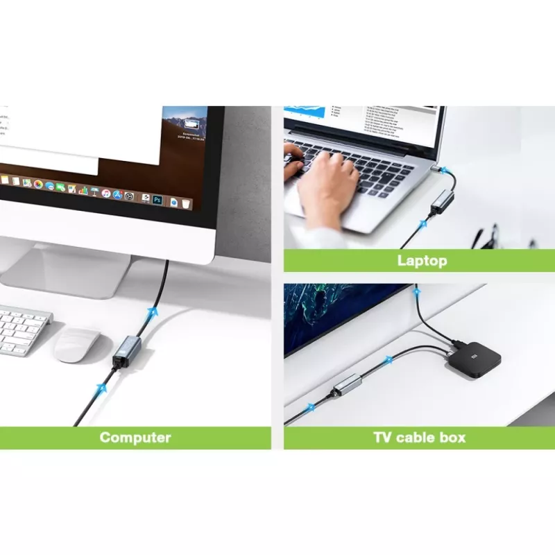 Techly IDATA USB-ETGIGA-AA sülearvuti dokk/pordireplikaator Juhtmega USB 3.2 Gen 1 (3.1 Gen 1) Type-A Must, Hõbedane