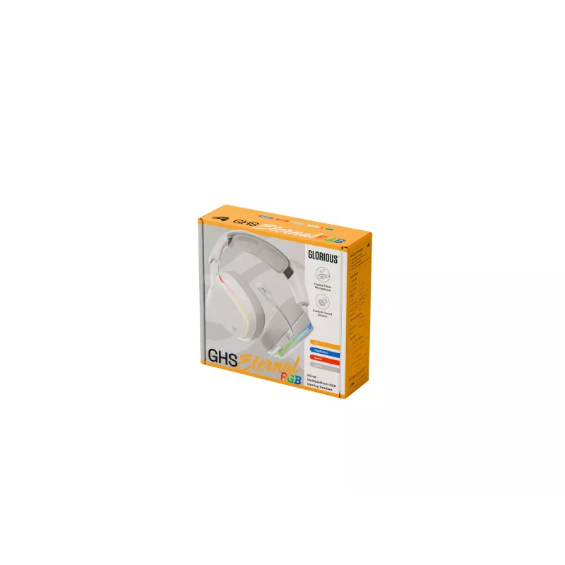 Glorious Gaming Glorious GHS Eternal RGB – Stereo-RGB-mängukõrvaklapid arvutile, PS5-le, PS4-le, Switchile – kohandatud häälestusega nurga all draiverid, reguleeritav kristallselge eemaldatav mikrofon, USB-C – vastupidav, kogu päeva/öö mugavus – valge