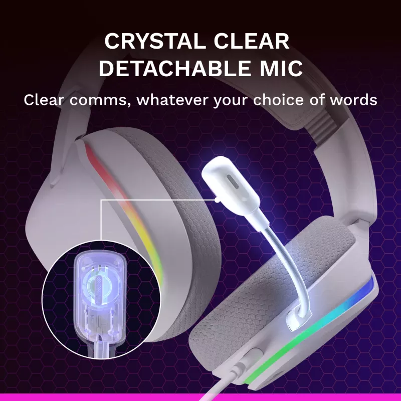 Glorious Gaming Glorious GHS Eternal RGB – Stereo-RGB-mängukõrvaklapid arvutile, PS5-le, PS4-le, Switchile – kohandatud häälestusega nurga all draiverid, reguleeritav kristallselge eemaldatav mikrofon, USB-C – vastupidav, kogu päeva/öö mugavus – valge