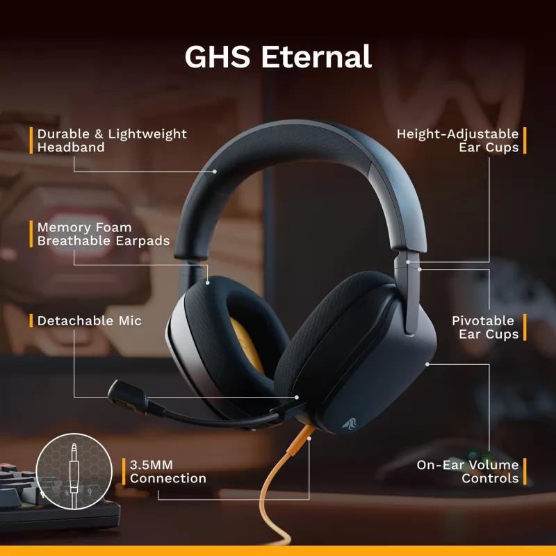 Glorious Gaming Glorious GHS Eternal - Stereo mängupeakomplekt arvutile, PS5-le, PS4-le, Xboxile, Switchile - kohandatud häälesuunaga nurga all olevad draiverid, reguleeritav kristallselge eemaldatav mikrofon, 3,5 mm - vastupidav, kogu päeva/öö mugavus - must