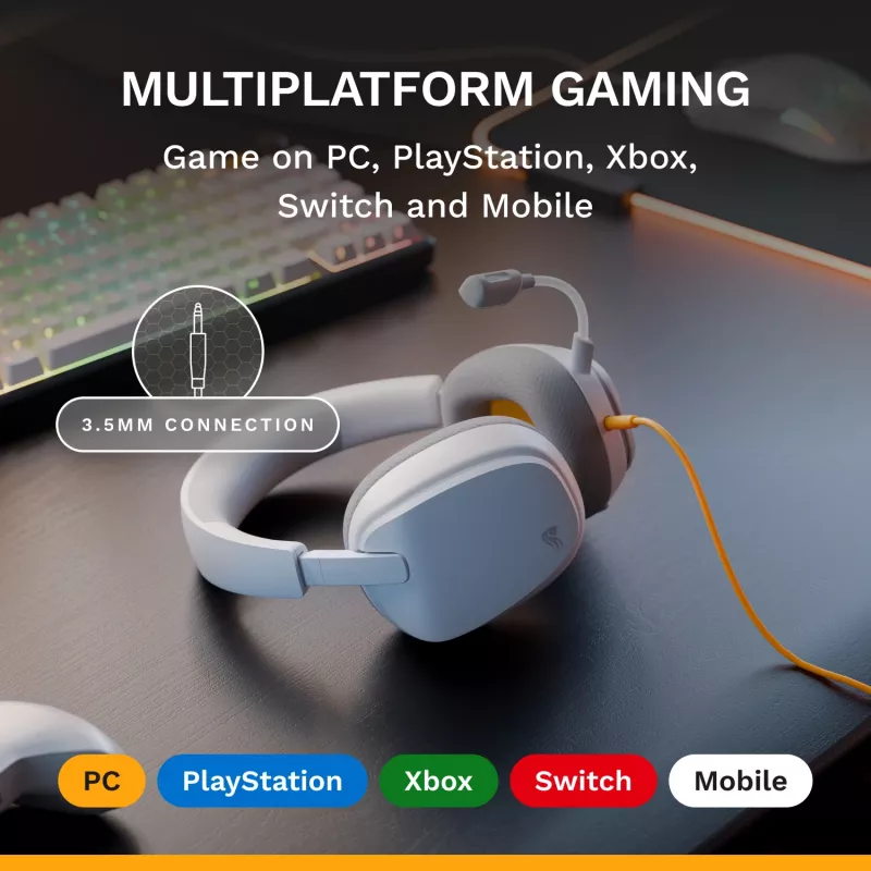 Glorious Gaming Glorious GHS Eternal – stereomängupeakomplekt arvutile, PS5-le, PS4-le, Xboxile, Switchile – kohandatud häälestusega nurga all draiverid, reguleeritav kristallselge eemaldatav mikrofon, 3,5 mm – vastupidav, kogu päeva/öö mugavus – valge