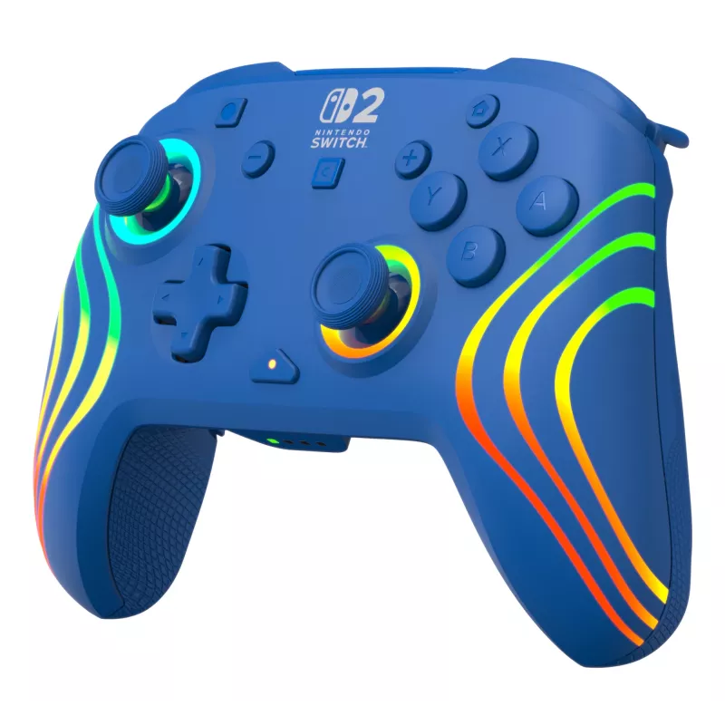 Juhtmega ja juhtmevaba mängupult Turtle Beach Afterglow Wave Blue Nintendo Switch 2 jaoks — Bluetooth/USB-C, RGB, sisseehitatud 20 h aku, 3 m kaabel