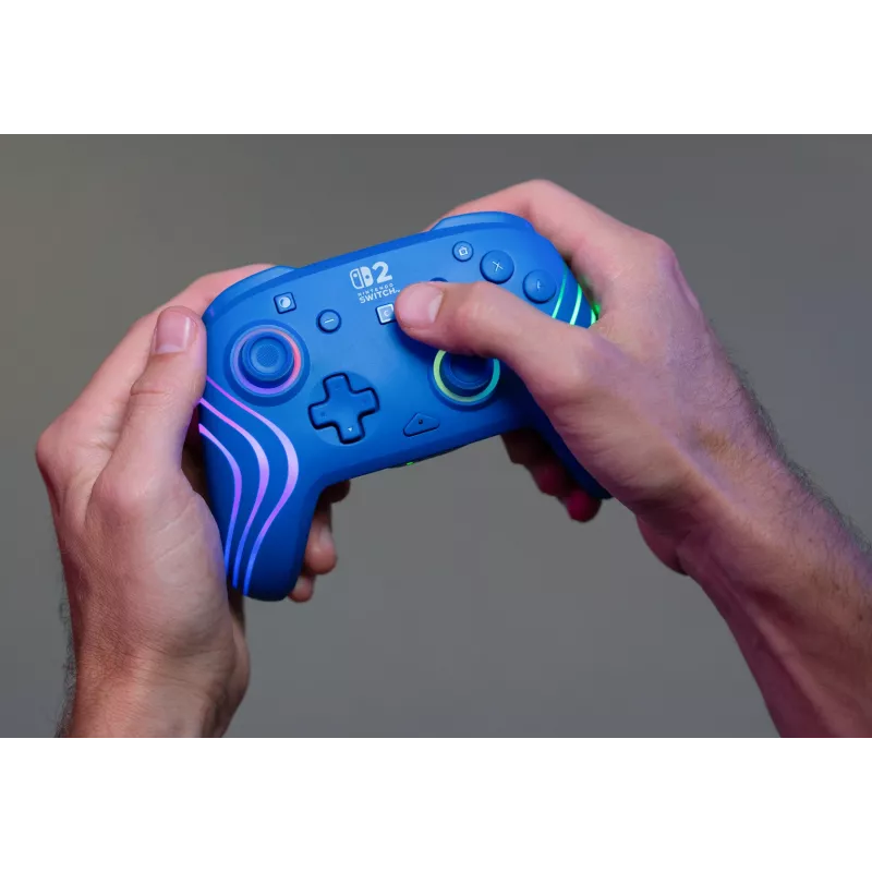 Juhtmega ja juhtmevaba mängupult Turtle Beach Afterglow Wave Blue Nintendo Switch 2 jaoks — Bluetooth/USB-C, RGB, sisseehitatud 20 h aku, 3 m kaabel