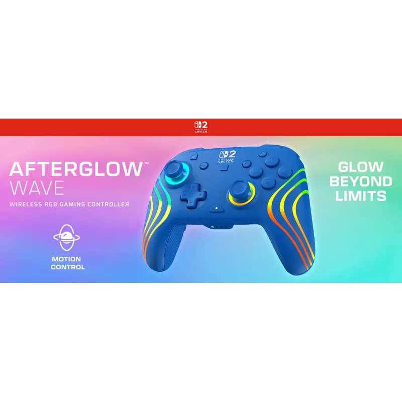 Juhtmega ja juhtmevaba mängupult Turtle Beach Afterglow Wave Blue Nintendo Switch 2 jaoks — Bluetooth/USB-C, RGB, sisseehitatud 20 h aku, 3 m kaabel