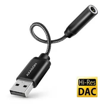 Axagon ADA-HA USB-A kuni 3,5 mm pesaga Hi-Res DAC heliadapter, 384 kHz / 32 bit, stereo