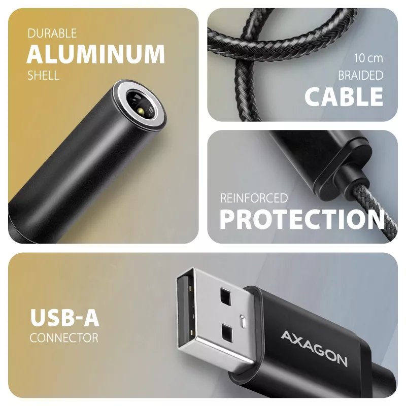Axagon ADA-HA USB-A kuni 3,5 mm pesaga Hi-Res DAC heliadapter, 384 kHz / 32 bit, stereo