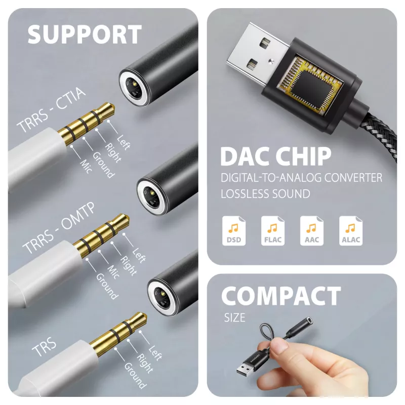 Axagon ADA-HA USB-A kuni 3,5 mm pesaga Hi-Res DAC heliadapter, 384 kHz / 32 bit, stereo