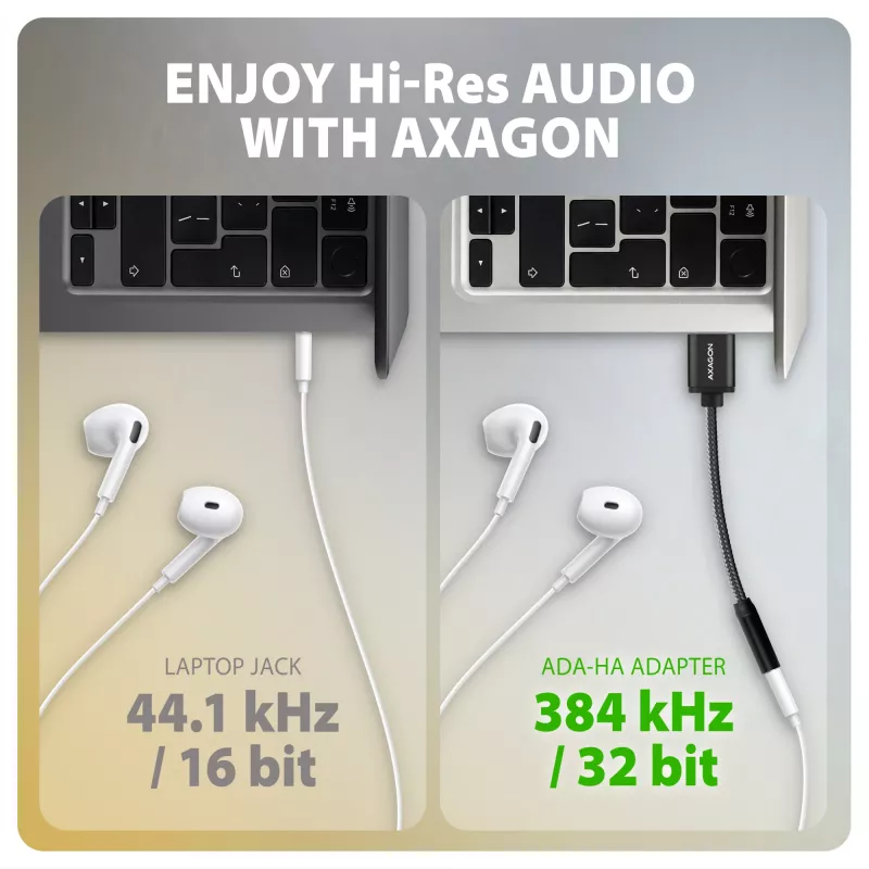 Axagon ADA-HA USB-A kuni 3,5 mm pesaga Hi-Res DAC heliadapter, 384 kHz / 32 bit, stereo