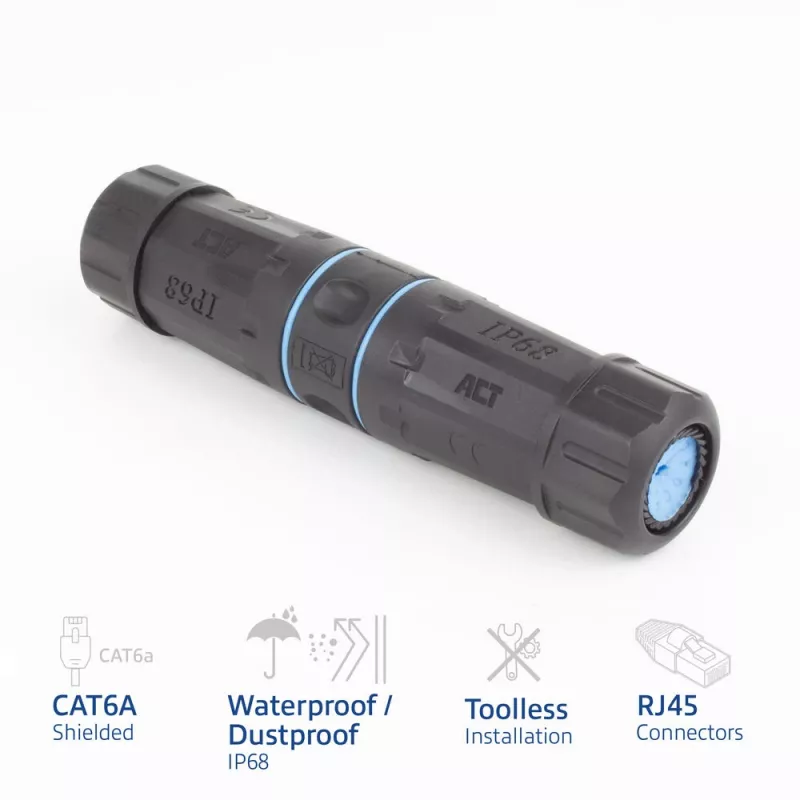 ACT Shielded CAT6A Outdoor IP68 RJ45 Coupler SD6522, Cat6A varjestatud Ethernet inline-ühenduspesa