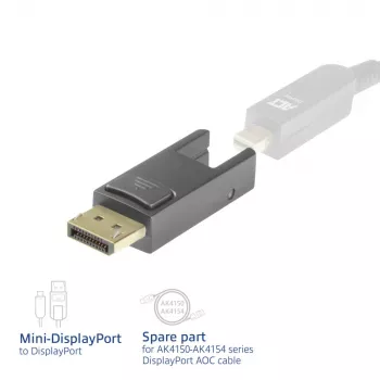 ACT asendusadapter Mini DisplayPort-DisplayPort aktiivsete optiliste DisplayPort-kaablite jaoks, eemaldatava pistikuga
