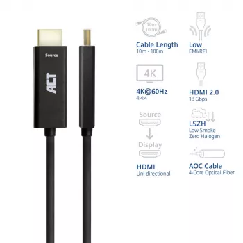 ACT 40-meetrine HDMI Premium High Speed 4K aktiivne optiline kaabel v2.0 LSZH HDMI-A isane - HDMI-A isane
