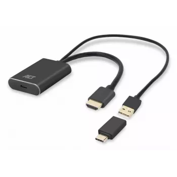 ACT HDMI USB USB-C emasesse adapterisse, 4K@60Hz. Kaabli pikkus: 0,25 m, Pistik 1: USB USB-C, Pistik 2: HDMI + USB. Kogus pakendis: 1 tk