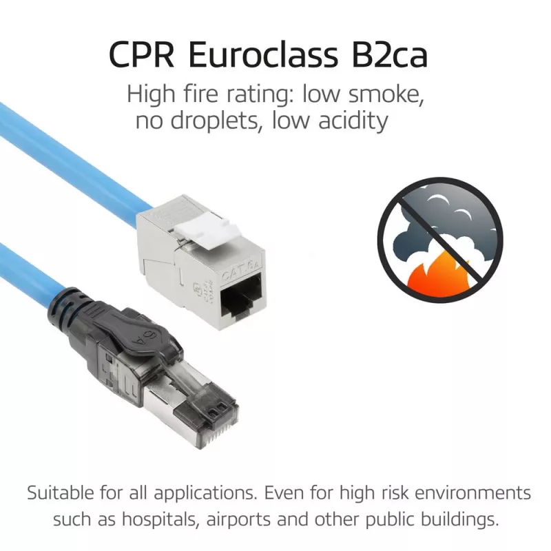 ACT S/FTP Cat6A B2ca PoE++ 100W täisjuhtmeline eelterminaaditud paigalduskaabel RJ45 isas–emas, 70 m (FB0170)