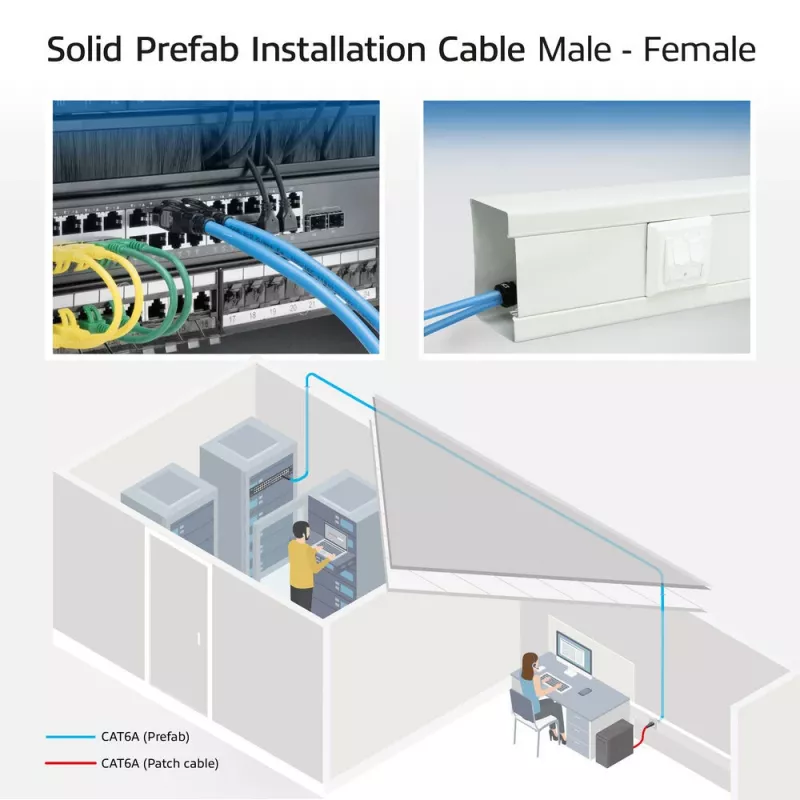ACT S/FTP Cat6A B2ca PoE++ 100W täisjuhtmeline eelterminaaditud paigalduskaabel RJ45 isas–emas, 70 m (FB0170)