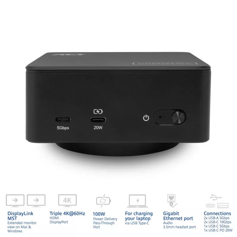 ACT universaalne USB-C dokkimisjaam 4K, 3 HDMI/DisplayPort monitori jaoks, DisplayLink