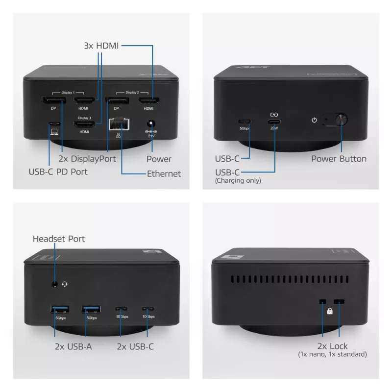 ACT universaalne USB-C dokkimisjaam 4K, 3 HDMI/DisplayPort monitori jaoks, DisplayLink