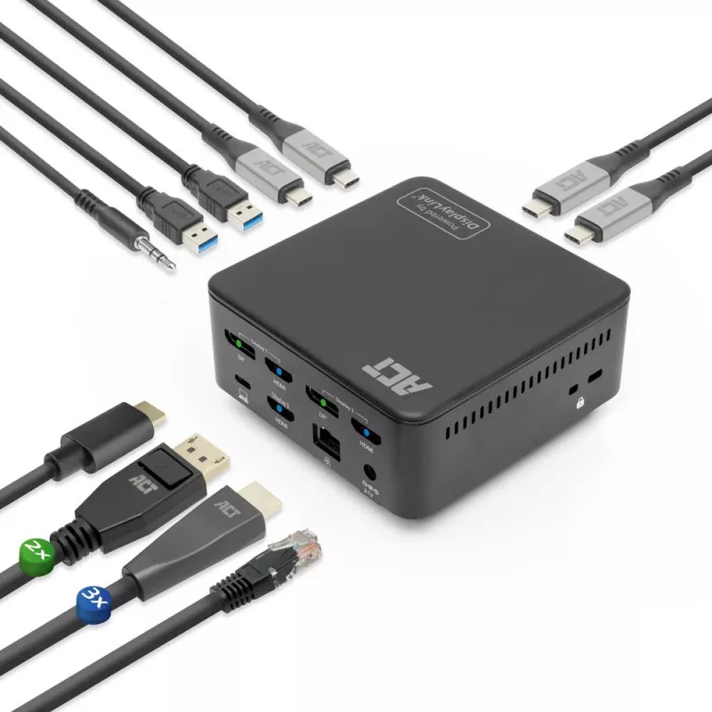 ACT universaalne USB-C dokkimisjaam 4K, 3 HDMI/DisplayPort monitori jaoks, DisplayLink