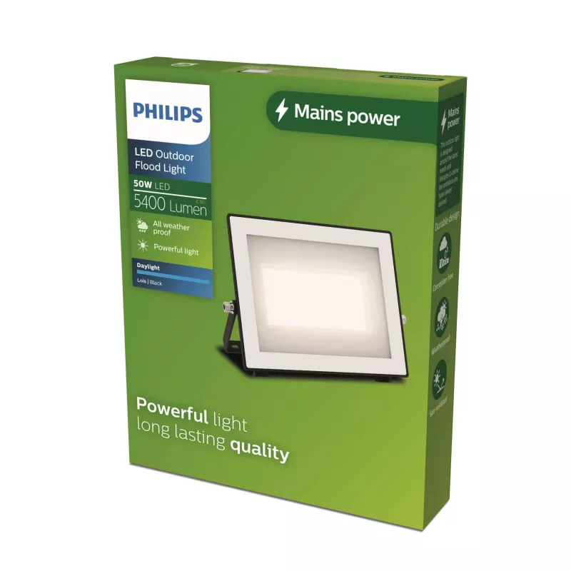 Outdoor wall light Philips Lois 50W LED, Must metal housing, 220–240V, non-changeable LED