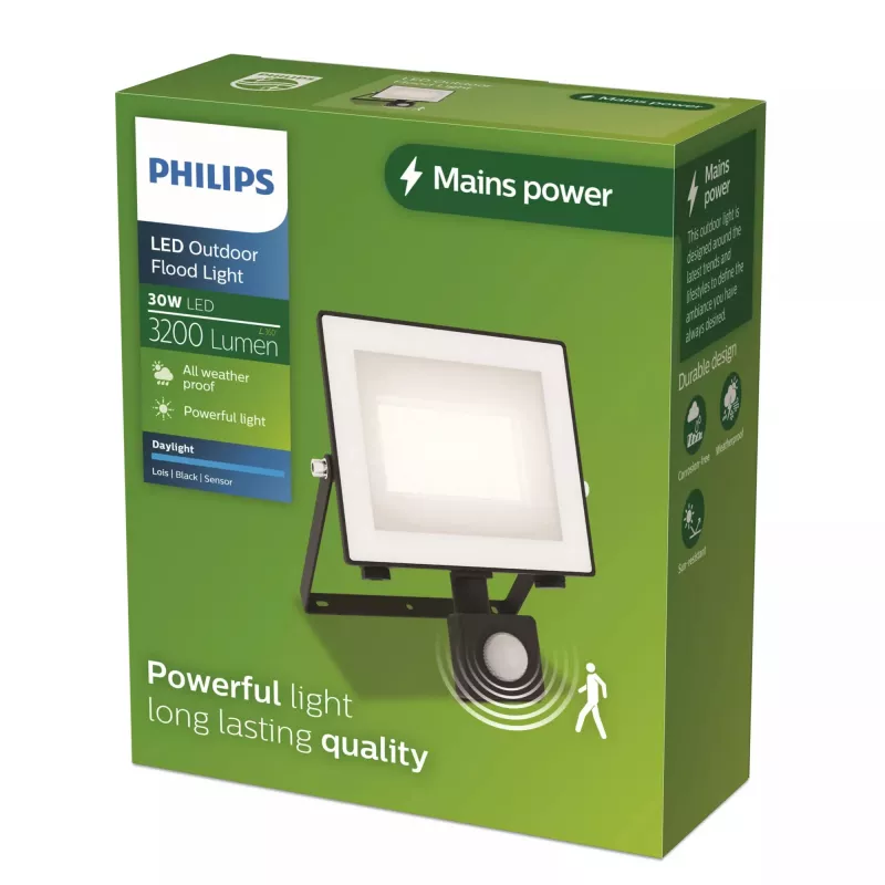 Philips Lois 30W välistingimustesse mõeldud seinavalgusti, must, metallkorpus, 220–240 V, mittevahetatav LED