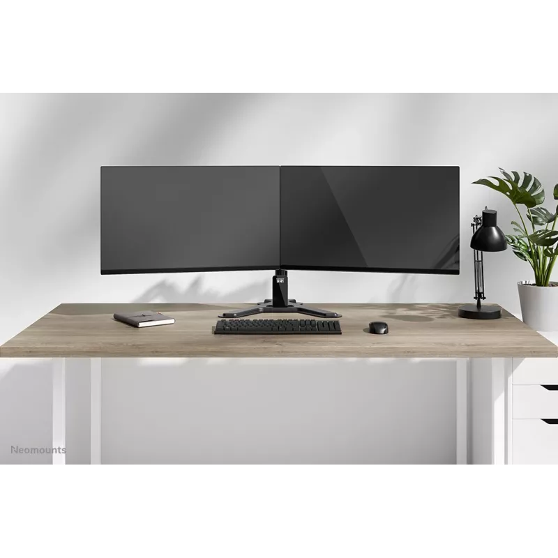 Kahe monitori alus Neomounts DS45-600BL2 ekraanidele 10–32 tolli, toetab 2 kuvarit, max 6 kg, VESA 75x75–100x100, vabaltseisev, must