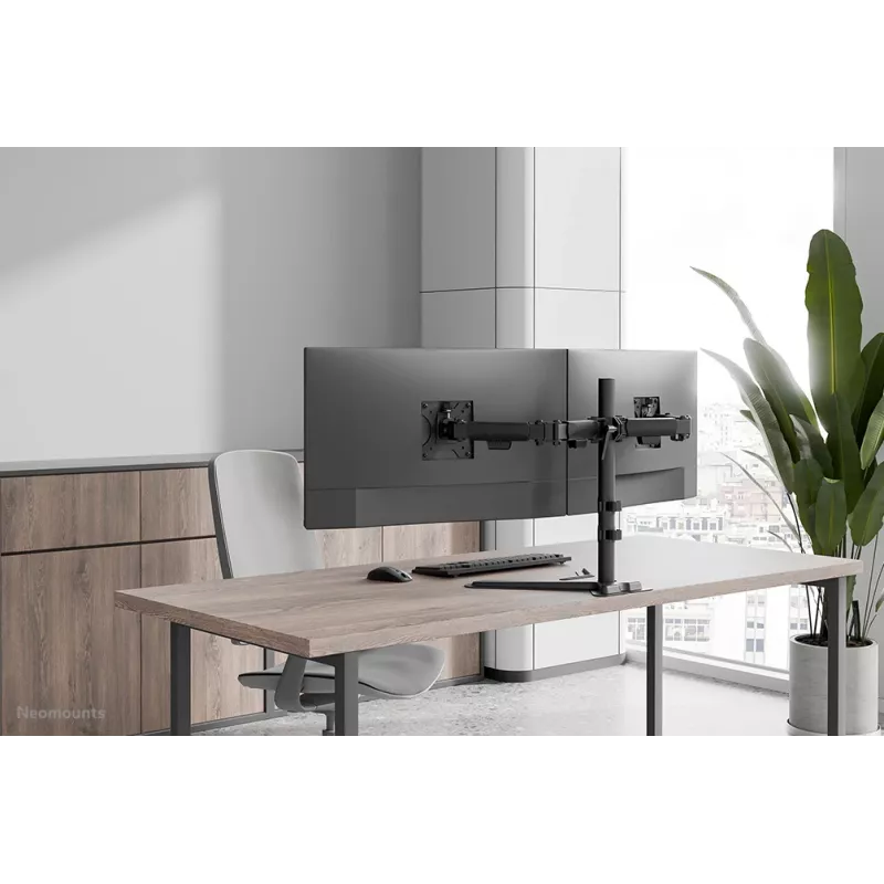 Kahe monitori alus Neomounts DS45-600BL2 ekraanidele 10–32 tolli, toetab 2 kuvarit, max 6 kg, VESA 75x75–100x100, vabaltseisev, must