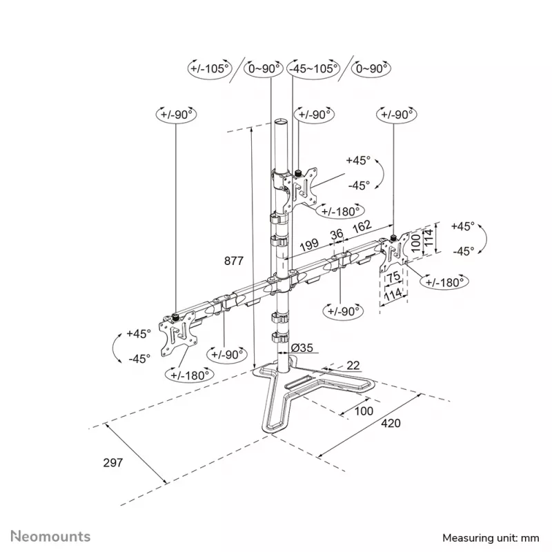 Neomounts DS45-600BL2-1 Kolmekordne monitorialus 10-32 tolli