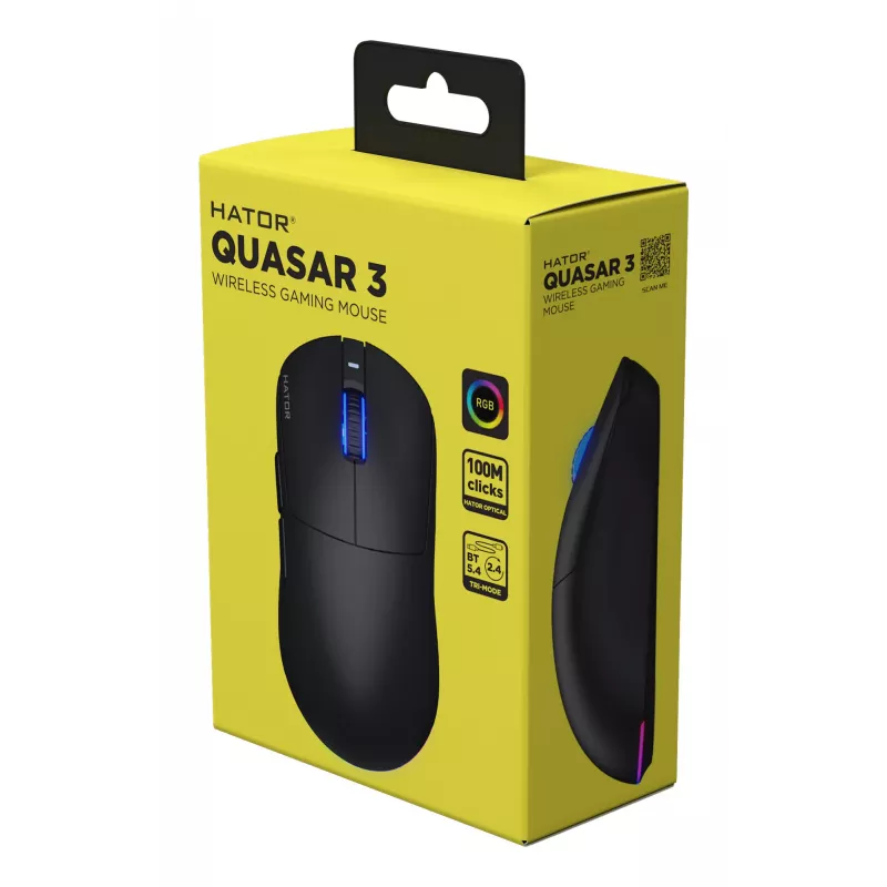 HATOR Quasar 3 Wireless hiir Mängimine Mõlemakäeline RF-juhtmevaba + Bluetooth + USB Type-A Optiline 12000 DPI