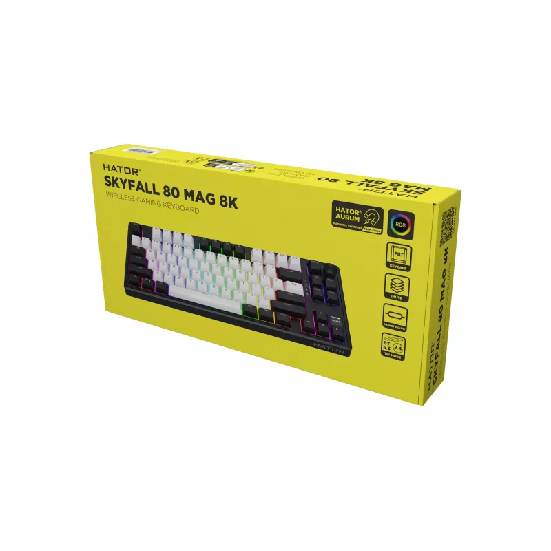 HATOR Skyfall 80 MAG ULTIMA 8K juhtmevaba klaviatuur Mängimine USB + RF juhtmevaba + Bluetooth QWERTY USA inglise Must, Valge