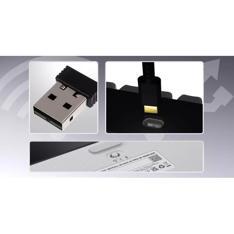 HATOR Skyfall 80 MAG ULTIMA 8K juhtmevaba klaviatuur Mängimine USB + RF juhtmevaba + Bluetooth QWERTY USA inglise Must, Valge