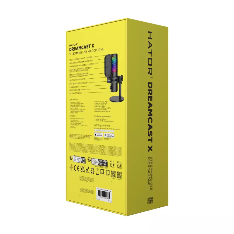 HATOR Dreamcast X, Must, taskuhäälingu mikrofon, -32 dB, 20 - 16000 Hz, 16 bit, 96 kHz, 70 dB