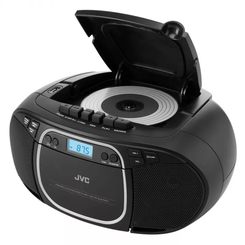 Portable CD player JVC RC-E451B Must — CD/MP3, Bluetooth, FM 87.5–108 MHz, USB, AUX, 3.2W RMS