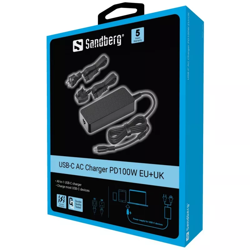 Sandberg 135-82 USB-C vahelduvvoolu laadija PD100W EU+UK
