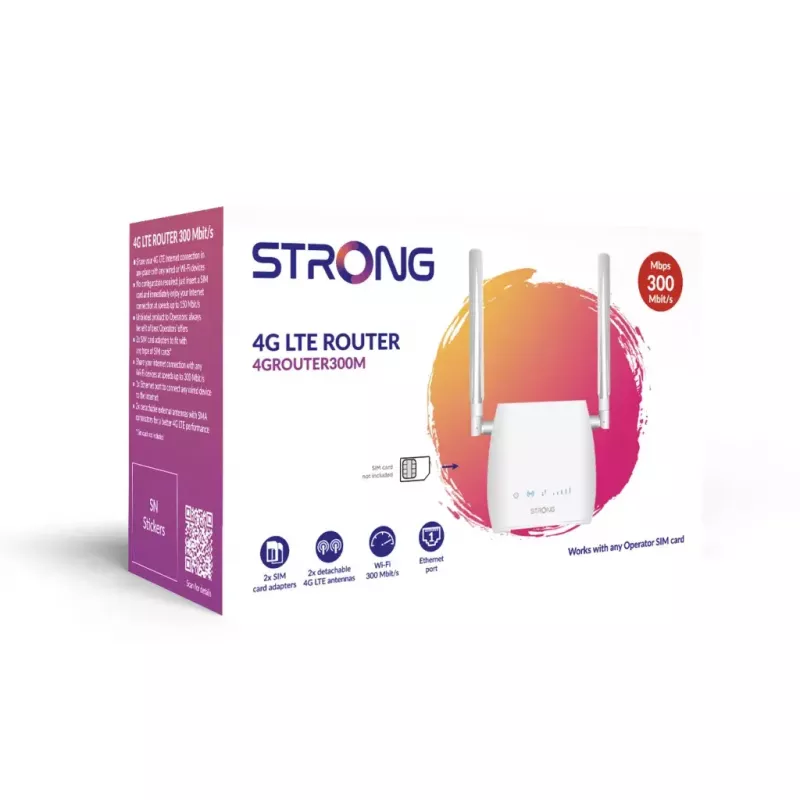 Kaasaskantav ruuter STRONG 300M üheribaline 2,4 GHz Wi‑Fi 4 (802.11n) kiire Ethernet 4G valge