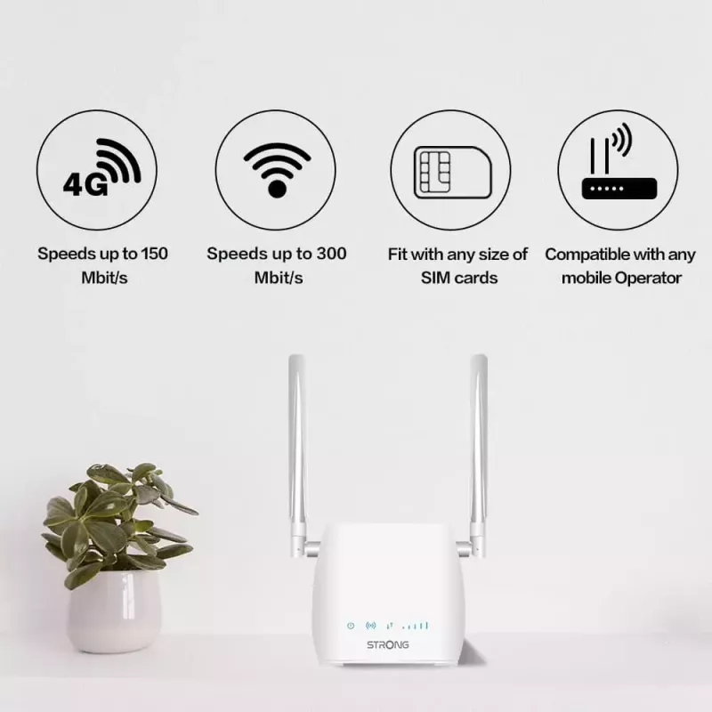 Kaasaskantav ruuter STRONG 300M üheribaline 2,4 GHz Wi‑Fi 4 (802.11n) kiire Ethernet 4G valge