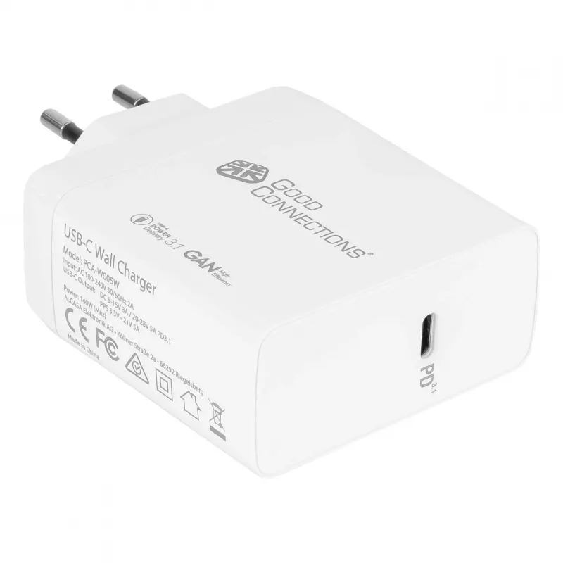 Mobiilseadme laadija Alcasa PCA-W005W universaalne valge vahelduvvooluga kiirlaadimine
