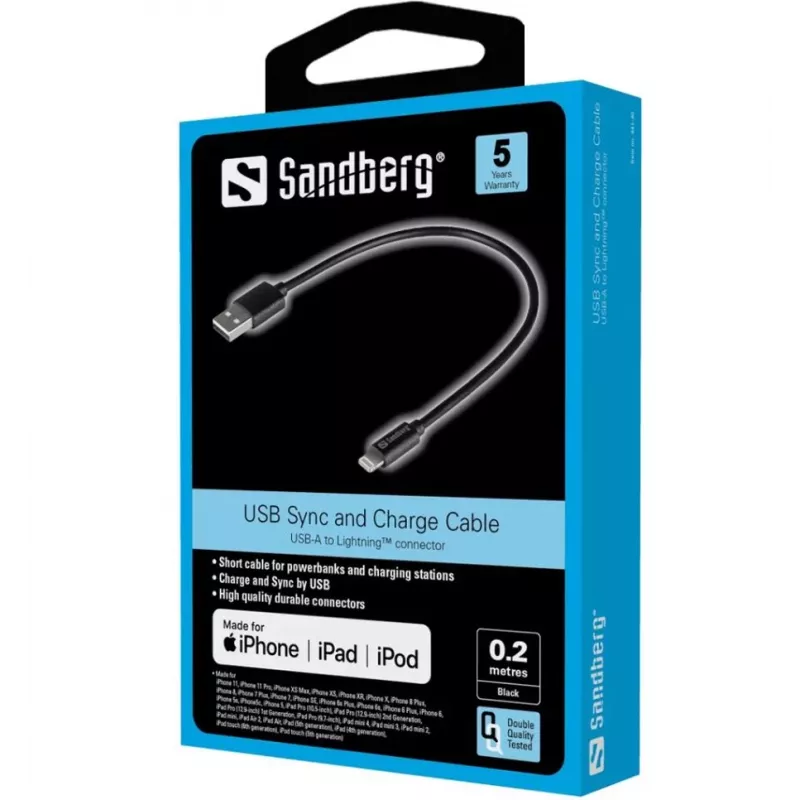 SANDBERG Lightning Adapter - USB männlich zu Lightning männlich - 20 cm - Schwarz - für Apple iPad/iPhone/iPod (Lightning)