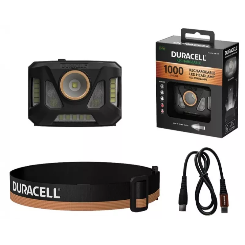 Pealamp Duracell DH1000R — must/oranž, laetav käed-vabad valgusti