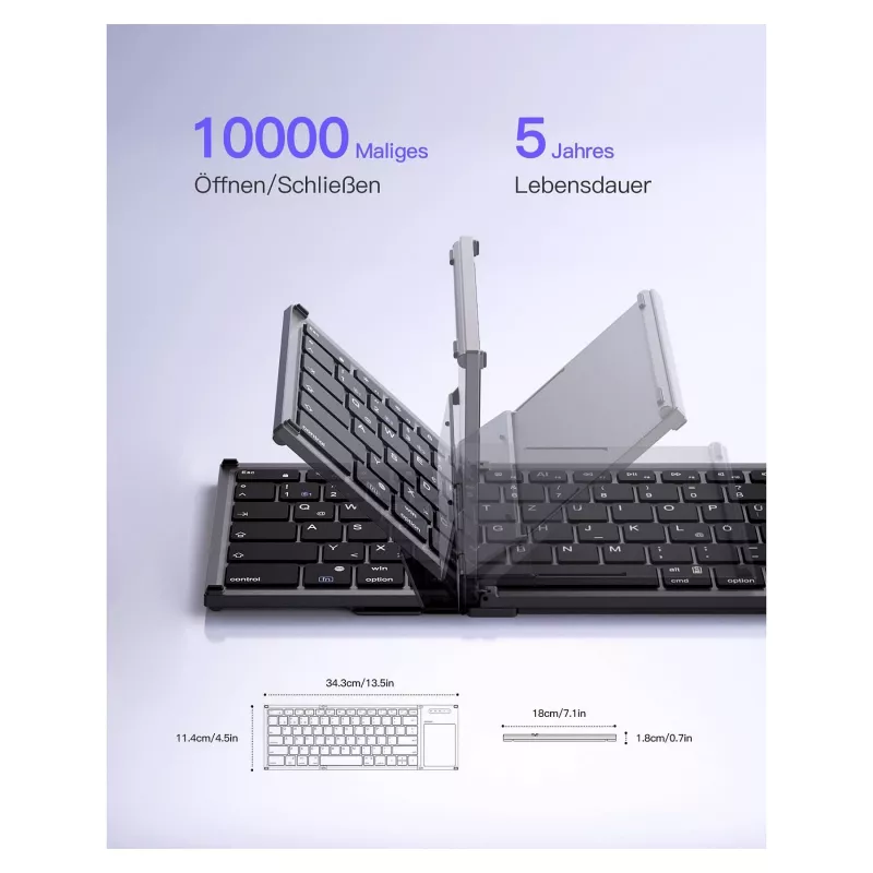 Inateck KB06101_STEEL GRAY klaviatuur Kodune RF-juhtmevaba + Bluetooth QWERTZ Inglise Must