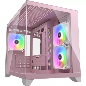Mini Tower PC Case Cougar FV150 ARGB — roosa, toetab 2x 120/140 mm külgventilaatoreid, 1x 120 mm tagaventilaatorit, 2.5 tolli/3.5 tolli HDD, 285×435×365 mm