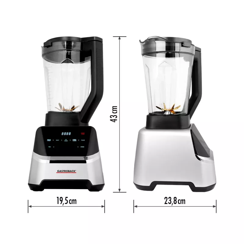 Lauapealne blender GASTROBACK Mix & Soup (2000 W, 2 L, Tritan-kann, titaanlõiketerad, puutjuhtimine, must/roostevaba teras)