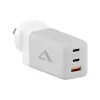 ALOGIC WCM3X67G sisetingimustes kasutatav vahelduvvoolulaadur nutitelefonile ja tahvelarvutile, 110–240 V, 2× USB-C, hall/valge
