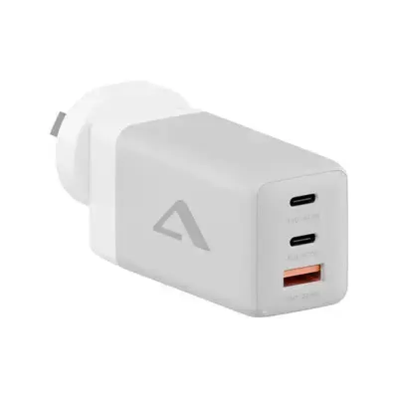 ALOGIC WCM3X67G sisetingimustes kasutatav vahelduvvoolulaadur nutitelefonile ja tahvelarvutile, 110–240 V, 2× USB-C, hall/valge