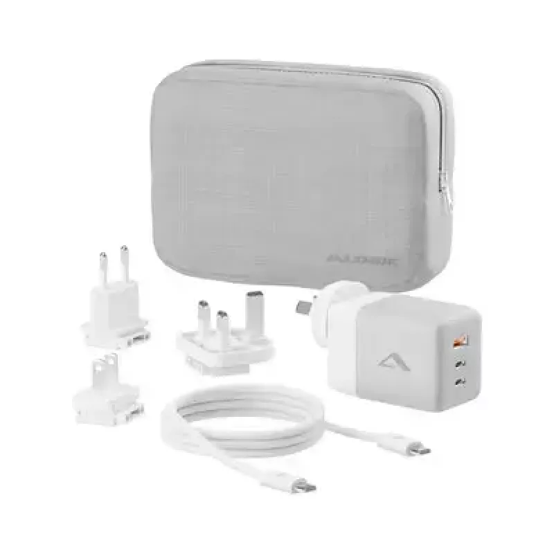 ALOGIC mobiilseadme laadija WCM3X100G — Sisetingimustes kasutatav vahelduvvoolulaadija nutitelefonile ja tahvelarvutile, 2x USB-C, 100–240 V, valge