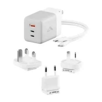 ALOGIC mobiilseadme laadija WCM3X100G — Sisetingimustes kasutatav vahelduvvoolulaadija nutitelefonile ja tahvelarvutile, 2x USB-C, 100–240 V, valge